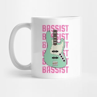 Bassist Repeated Text J-Style Bass Guitar Body Mug